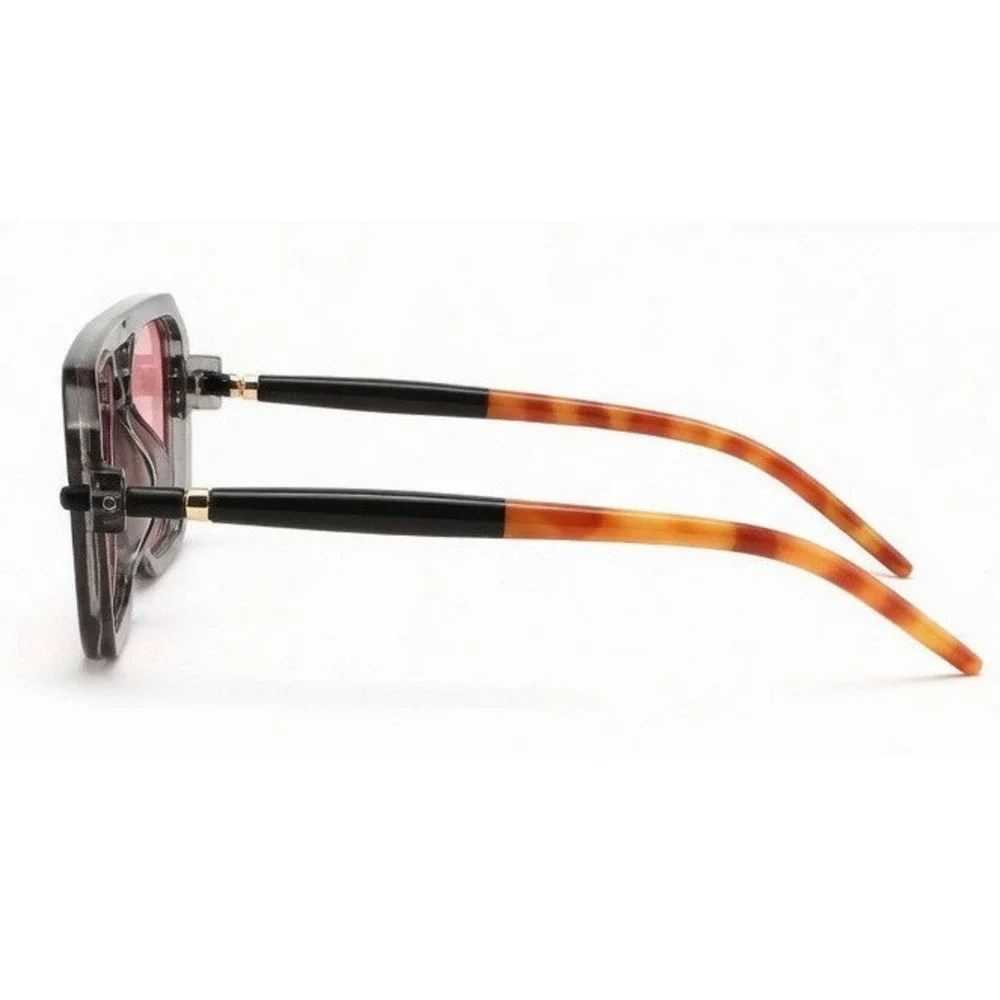 Men Square Sunglasses Grey Frame Pink Gradient Lens Tortoise Fashion Retro Shape